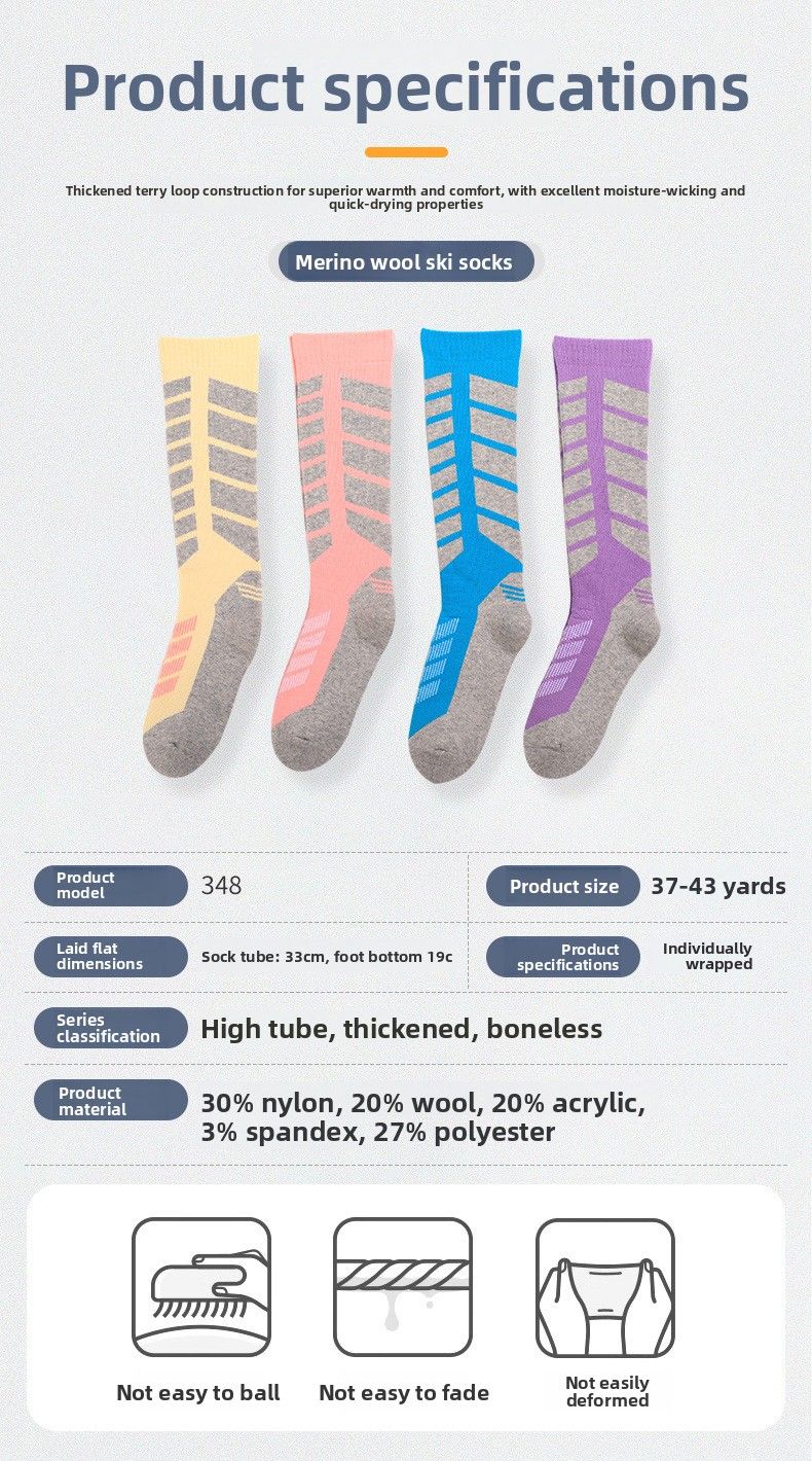 Thickened Mountaineering For Men And Women, Warm High Tube Casual Versatile Snow Socks, Winter Merino Wool Ski Socks_voghion.com