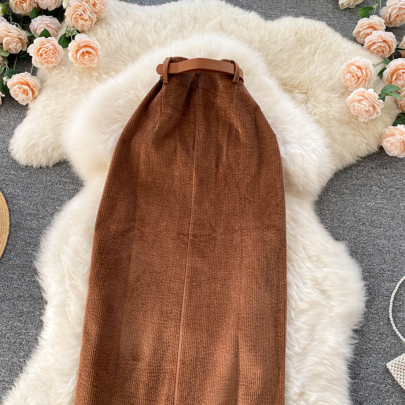 Hongkongi stiilis vintage lõhestatud seelik talvekampsun Keskmise pikkusega korea stiilis elegantne kõrge vöökohaga salendav puusa A-joonega seelik_voghion.com
