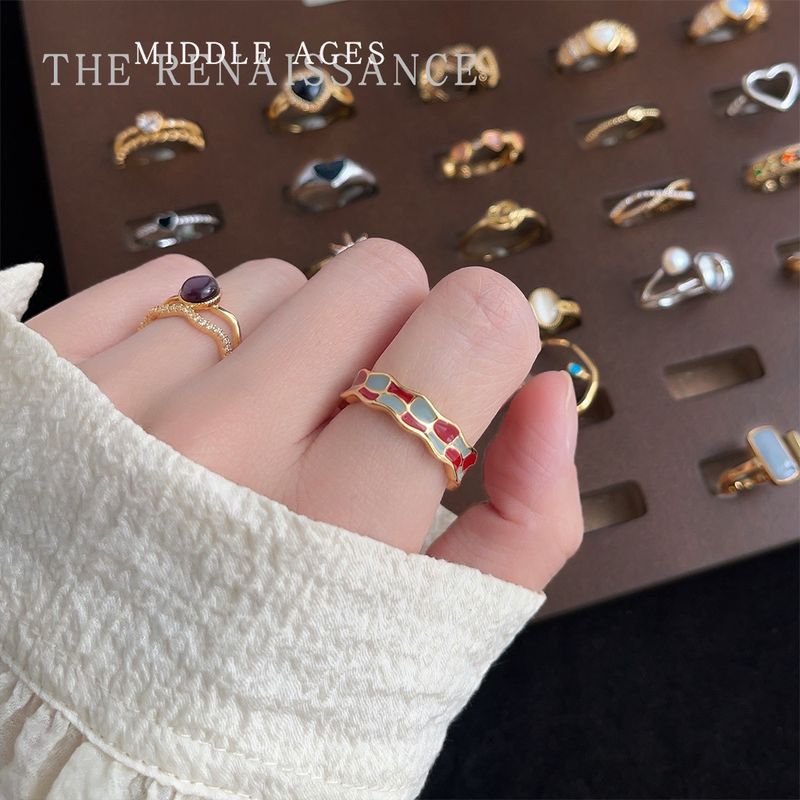Anello regolabile per dito indice con pietra occhio di tigre, collezione vintage di smalto a goccia con zirconi artistici_voghion.com