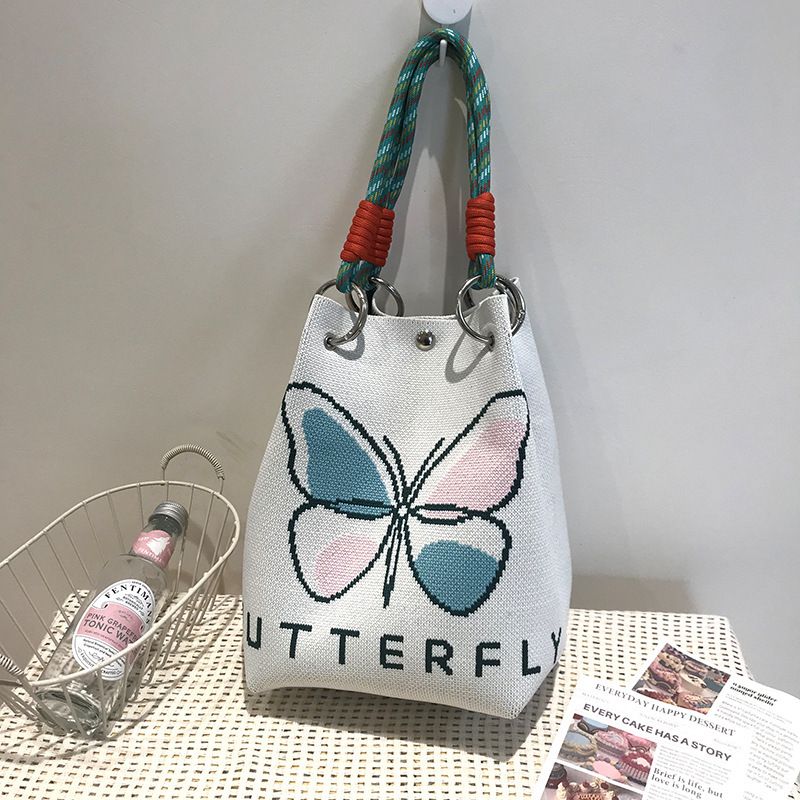 Bolsa de ombro versátil casual de malha estilo pied de poule_voghion.com
