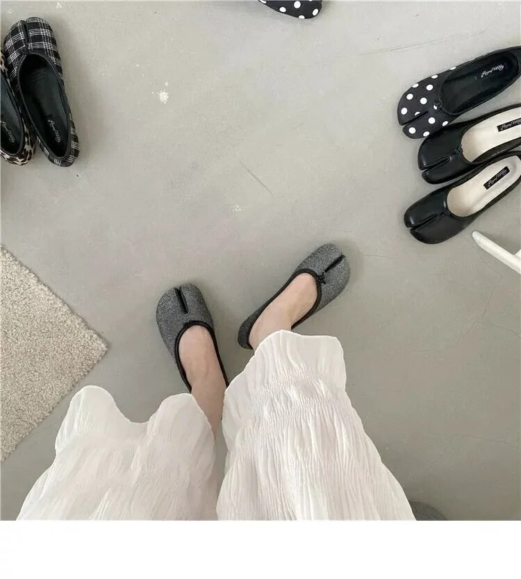 Pantofi Tabi Ninja pentru femei, din piele microfibră, confortabili, cu vârf despicat, cu fund moale, mocasini, slip, trotter pentru femei_voghion.com