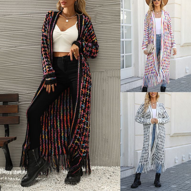 K New Plus Size Long Cardigan With Tassels; Women's Hot Style._voghion.com