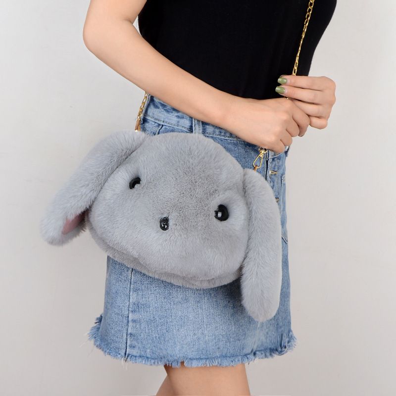 Fashion Korean Style Plush Rabbit Bag Crossbody Bag Women's Chain Animal Small Backpack Big Head Rabbit Ears Bag Cute_voghion.com