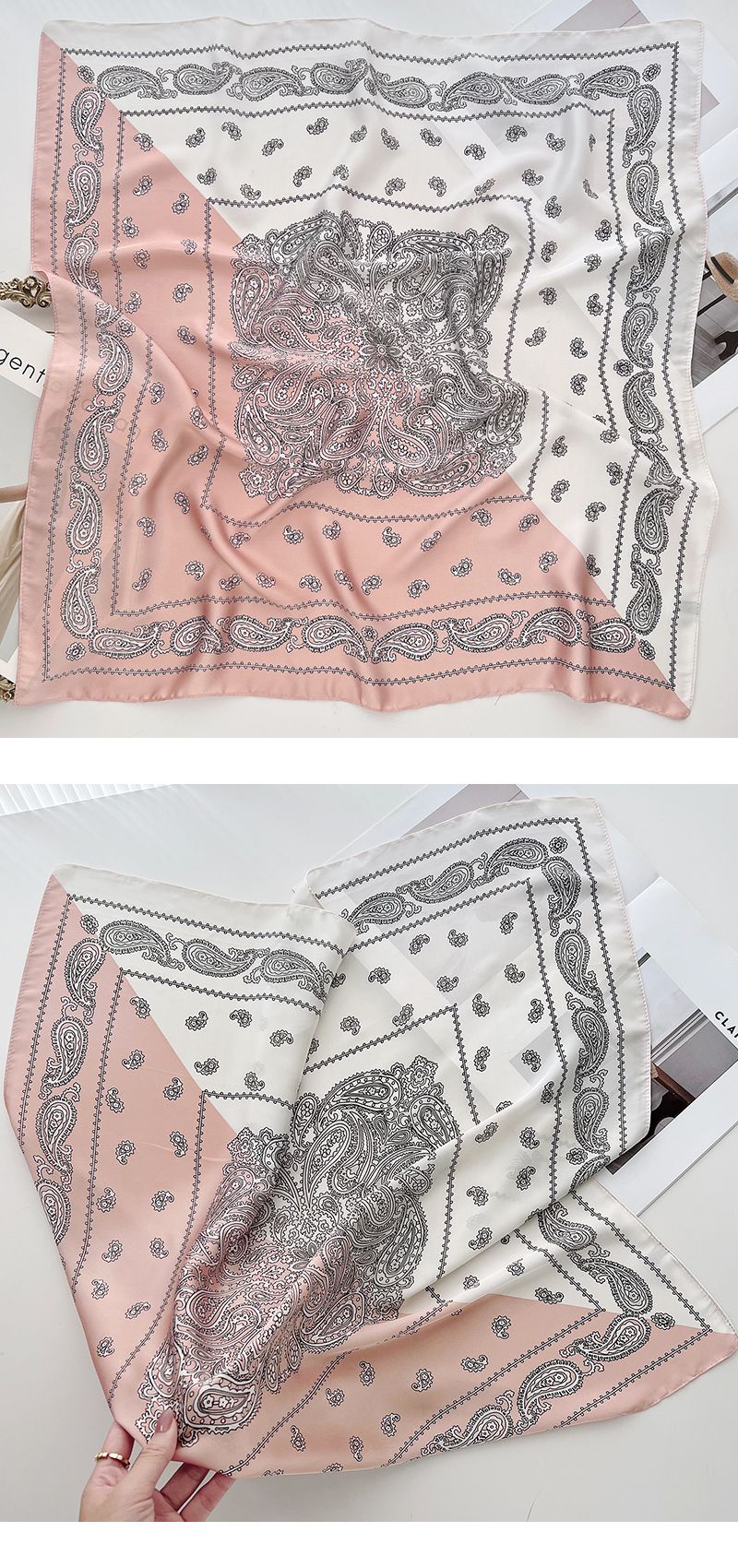 2024 Estate Nuovo Colore Bloccato Anacardi Fiore Seta per Viaggio Quotidiano da Donna, Sciarpa Versatile Personalizzata e Western_voghion.com