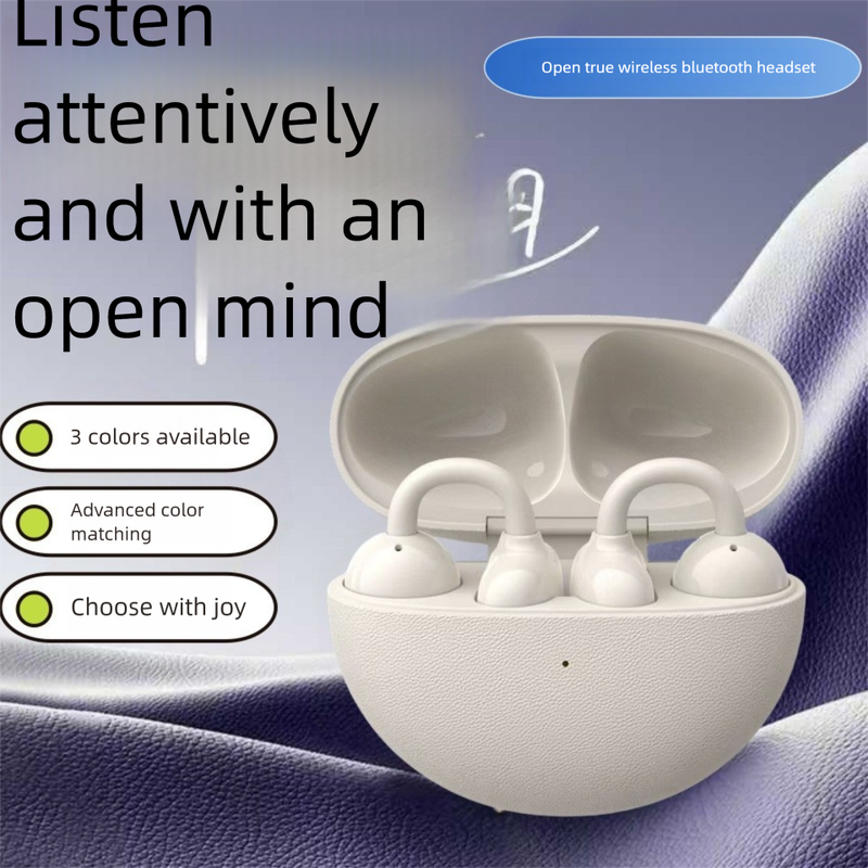 Écouteurs intra-auriculaires Bluetooth sans fil à clip pour jeux, texture cuir classique, réduction de bruit active, longue autonomie._voghion.com