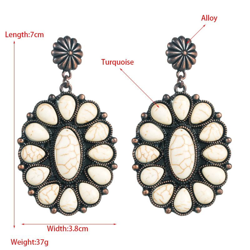 Copper Plated Inlaid With White Turquoise Exaggerated Elegant Studs High-Quality Party Earrings_voghion.com