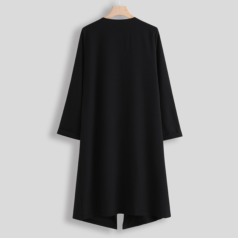 Abbigliamento da donna giacca a vento casual lunga autunno e inverno con risvolto tinta unita_voghion.com
