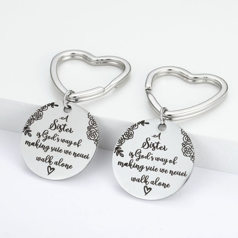 Stainless Steel Keychain Love Couple Keychain Titanium Steel Tag Round Pendant Stainless Steel Tag_voghion.com