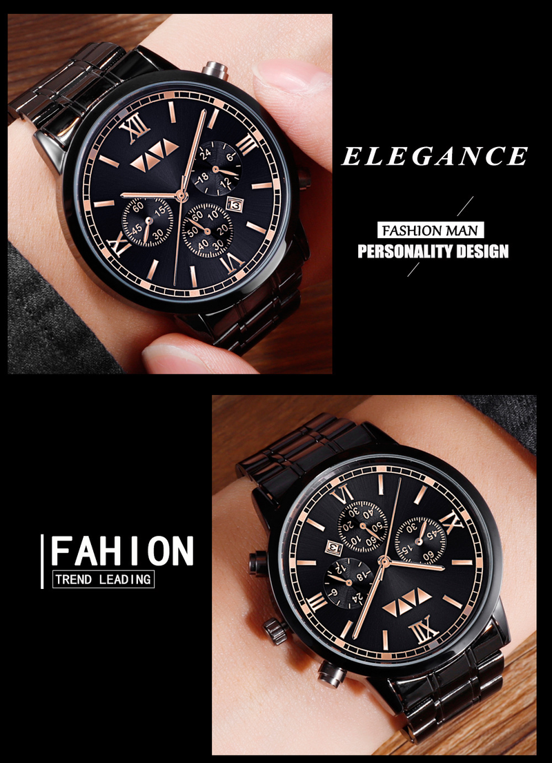 VA VA VOM Heren Kalender Horloge Ronde Wijzerplaat Quartz Horloge Zakelijk Forensen Horloge Heren_voghion.com