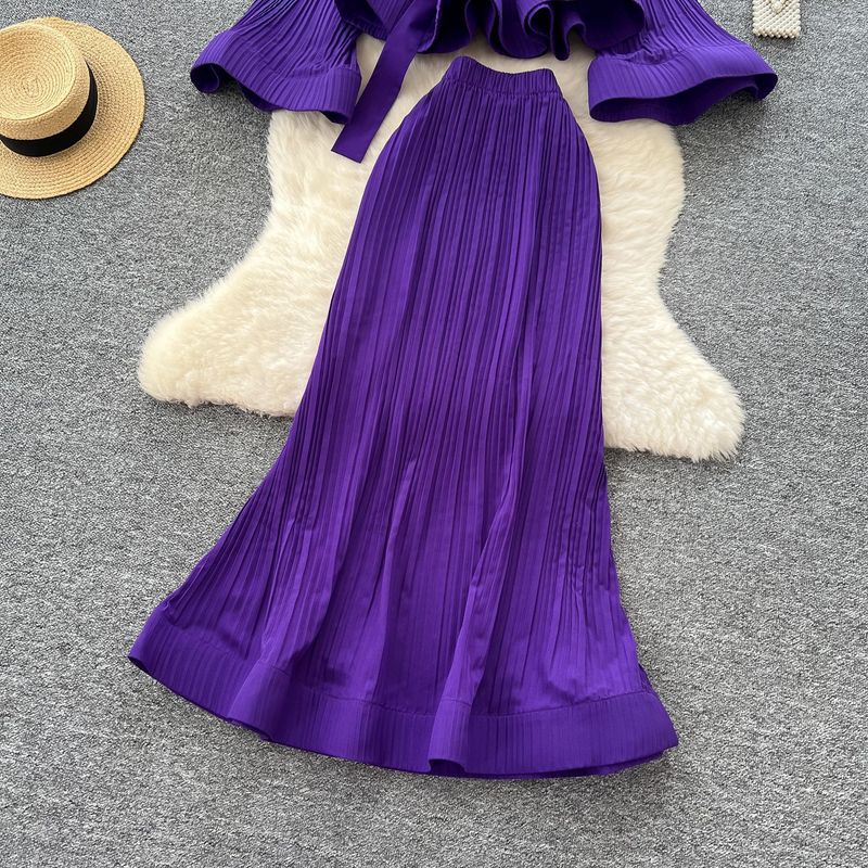 Abito da donna in maglia jacquard retrò, abito da donna in due pezzi con gilet senza maniche e gonna di media lunghezza_voghion.com