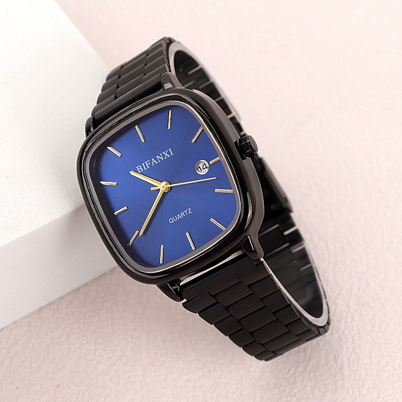 Neutral Style Steel Band Gold Small Square Calendar High-End Feel Unisex Commuter Wristwatch Gold Brick Quartz Watch_voghion.com
