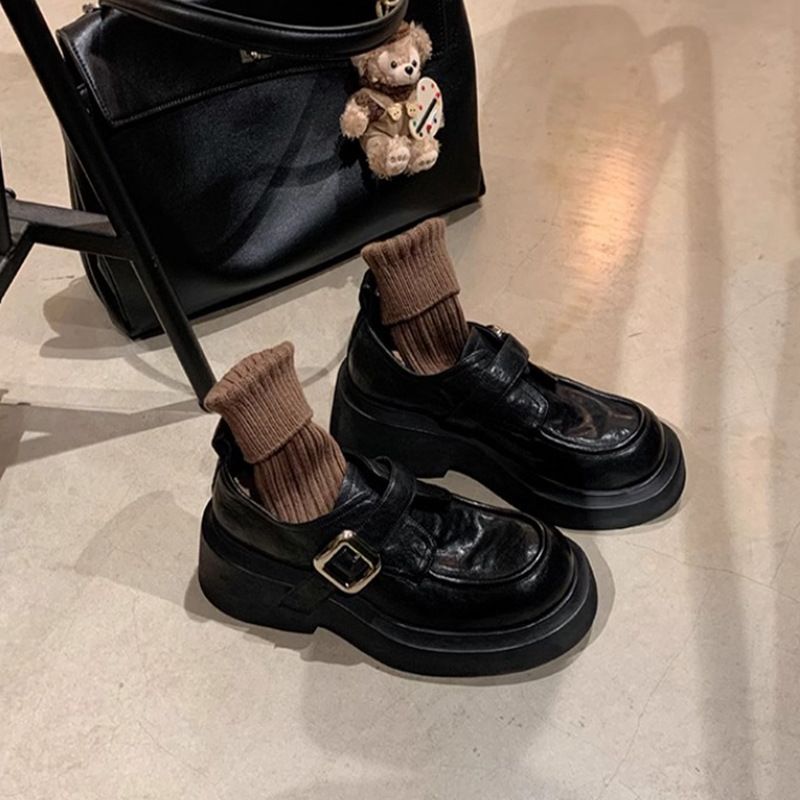 Grape Mom Studiolee Pelle di Cavallo Lavata Testa Rotonda Stile Britannico Un Passo Tacco Spesso Le Fu Singolo Donna Pelle_voghion.com