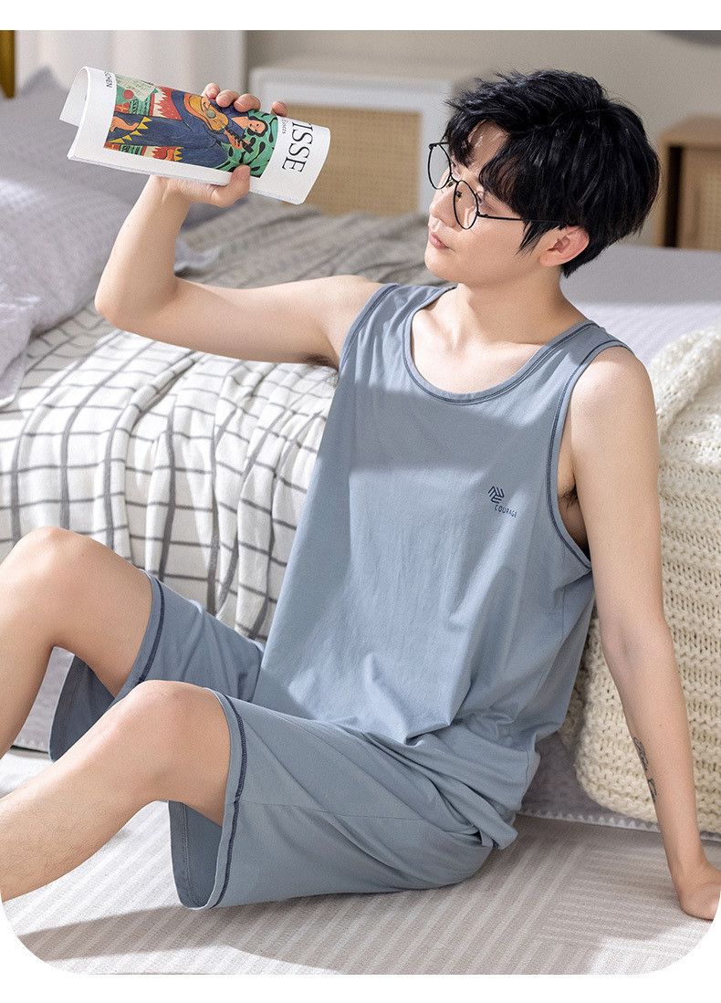 Men's Pajamas Summer Modal Vest Sleeveless Suit New Casual Loose Plus Size Can Be Worn Outside Loungewear_voghion.com