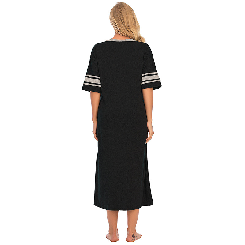 Abbigliamento da donna Nuovo Comodo Scollo a V Largo Contrasto Colore Cotone Maniche corte Casa Vestiti All'ingrosso_voghion.com