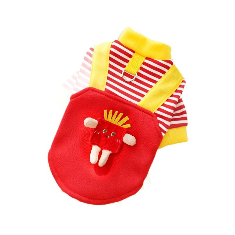 Forniture per vestiti a due zampe in peluche per gatti d'autunno e inverno, patatine fritte a righe, guinzaglio compatibile con cani di piccola taglia Corgi_voghion.com