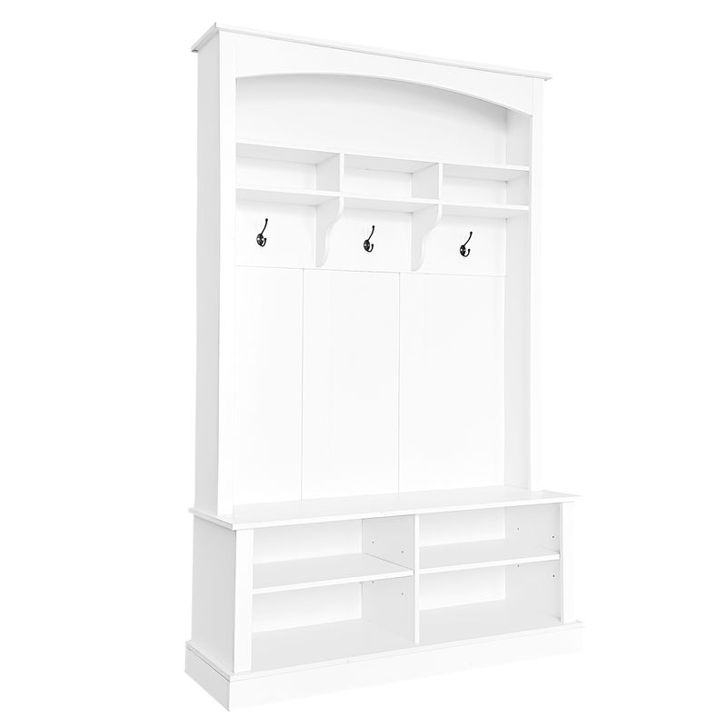 Garderoben-Set Mit Bank Und Schuhablage, 3 Haken, Stauraum, H190xB120xT40 Cm, Weiß_voghion.com