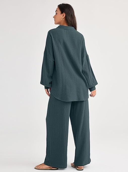 Women's Clothing Fashion Suits Loose Casual Tops Wide Leg Pants Cotton And Linen Two Piece Suits For Women_voghion.com