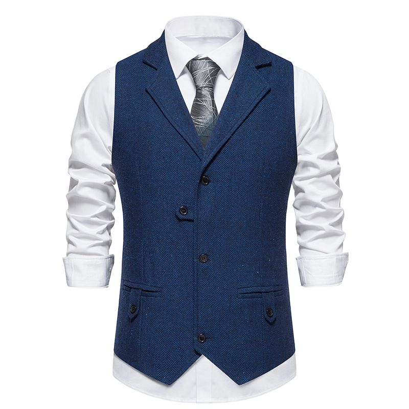 Traje de solapa de talla europea, versión coreana, corte entallado, chaleco informal de un solo pecho para hombre_voghion.com