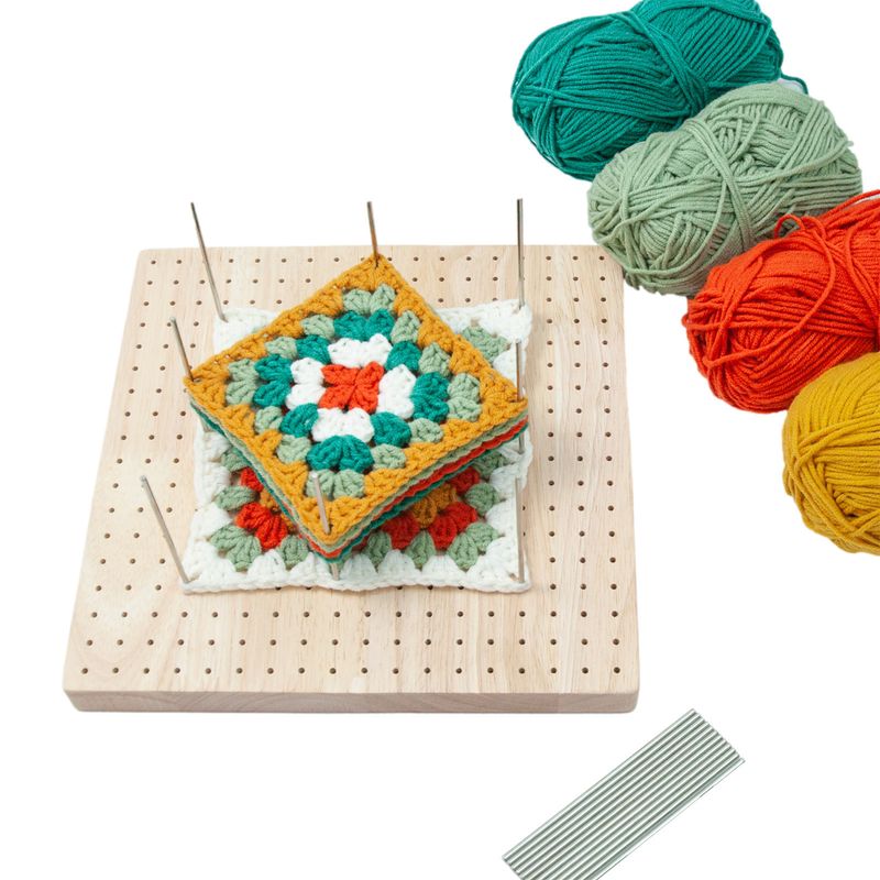 Handmade DIY wool knitting block pad 23.5*23.5 * 2cm square crochet shaper with 20 shaping needles_voghion.com