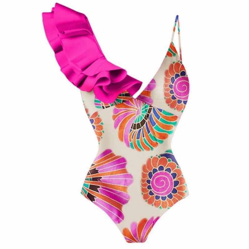 Maillot de bain une pièce imprimé rétro pour femme, jupe de plage Hot Spring Resort pour femme, maillot de bain deux pièces_voghion.com