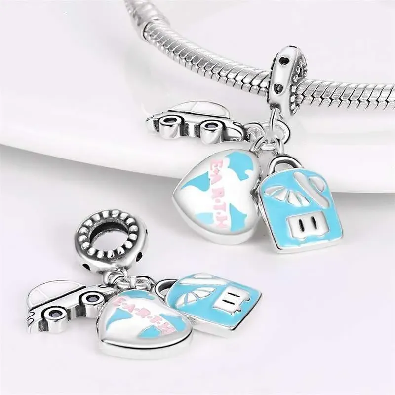 Hot Selling 925 Sterling Silver Travel Style Blue Car Charms Beads Pendant FIT Bracelet Necklace Diy For Women Jewelry_voghion.com
