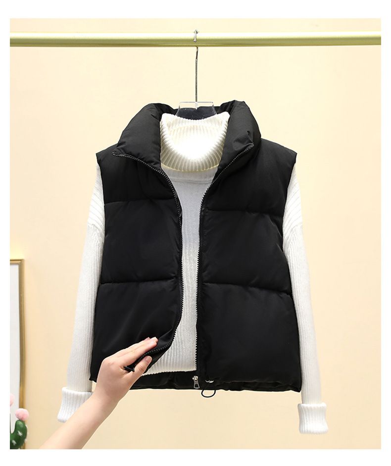 Gilet matelassé sans manches pour femme, léger, à col montant et fermeture éclair, coupe oversize, idéal pour l'automne/hiver, décontracté et professionnel._voghion.com