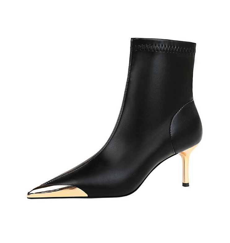 319-A11 Versione coreana Semplice Autunno e Inverno Nuovo Lusso Leggero da Donna con Tacco Medio Sottile, Testa di Ferro Appuntita in Metallo_voghion.com