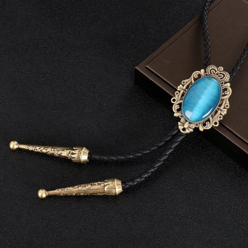 Lässige Halskette, trendige Bolo-Krawatte, Halsband-Accessoires, Metallkrone, Katzenaugen-Hemdschleife, Bolo-Krawatte_voghion.com