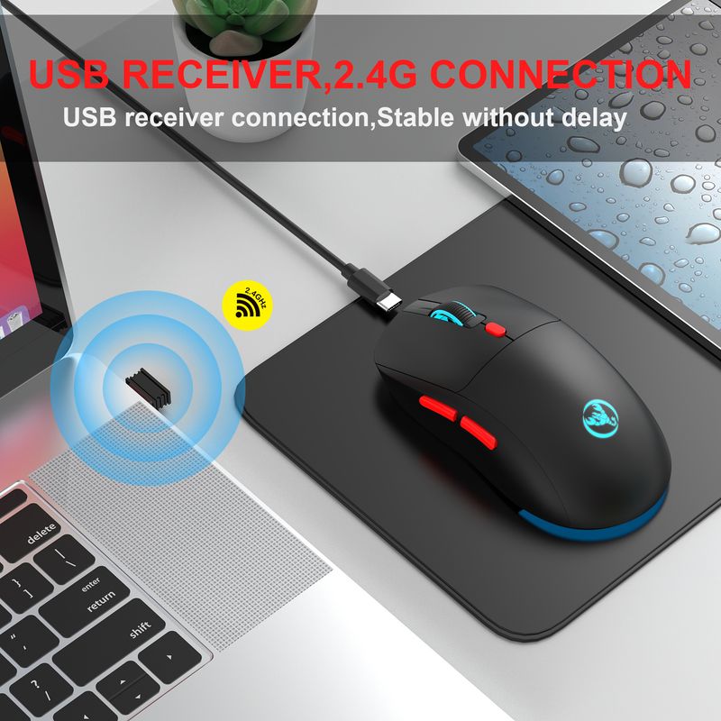 Wiederauf Ladbare 2,4g USB Drahtlose Maus Einstellbar 3600dpi 7 Farben RGB Bequeme Mäuse For Home Office Laptop Computer Gamer_voghion.com
