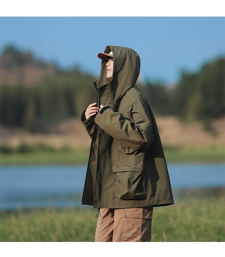 Military green mountain style functional assault suit men's spring hooded windproond waterproof vintage work jacket_voghion.com