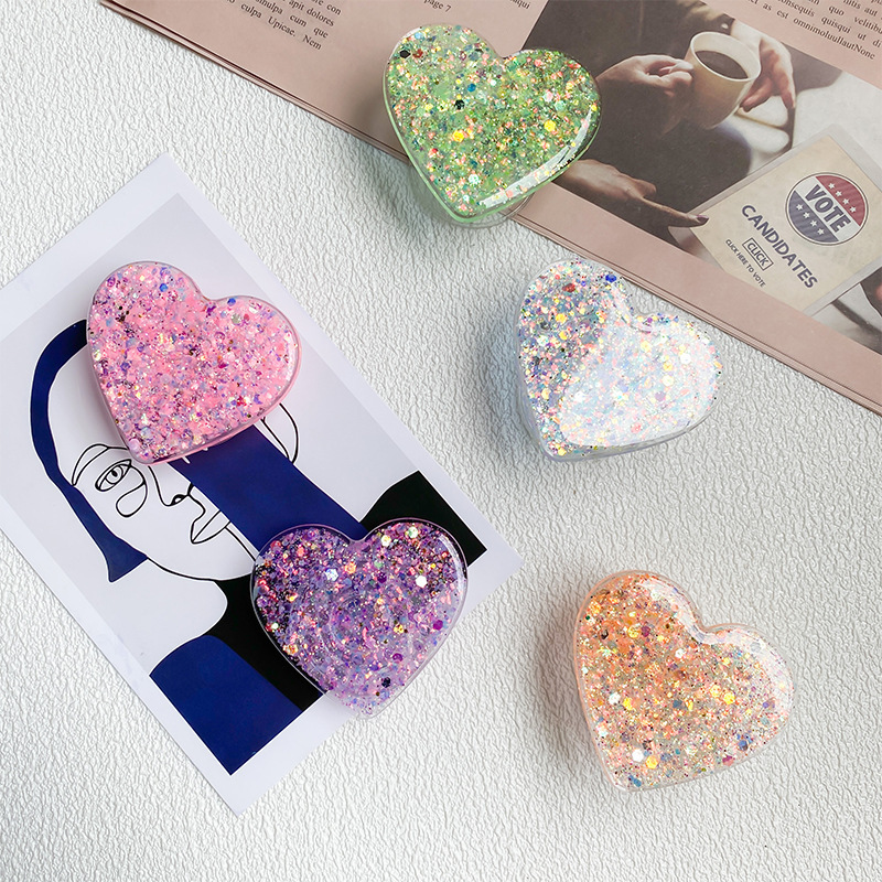Drip Gle Glitter Love Phone Airbag Holder Stretchable Korean Instagram Style, Simple And Niche, Stable To Carry With_voghion.com