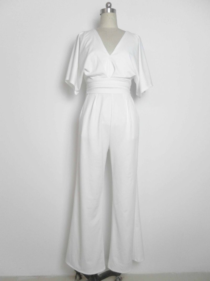 Damesjurk Jumpsuit Hot Sale Diepe V-broek met hoge taille en wijde pijpen_voghion.com