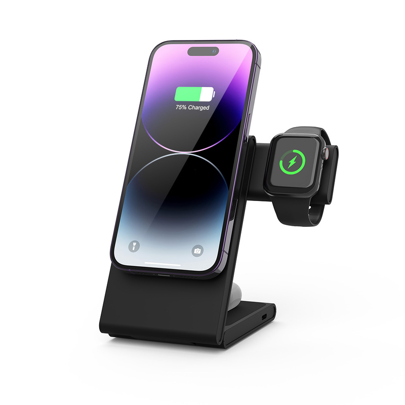 QIKC FCC certified three-in-one magnetic wireless charger folding desktop 15W all-in-one wireless charger_voghion.com
