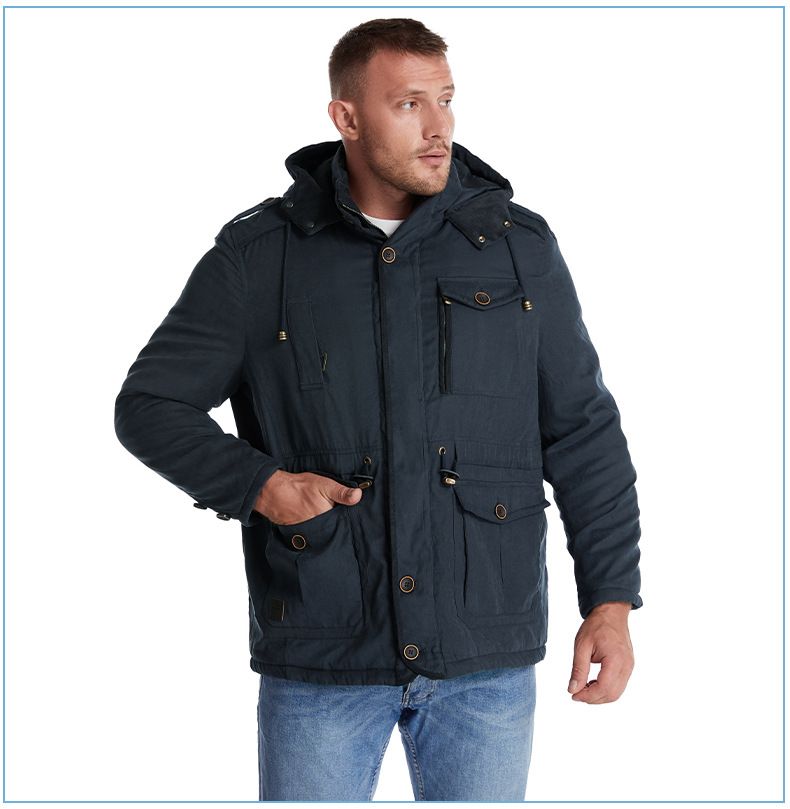 Men's Plus Size Shearling Hooded Cotton Jacket Thickened Multi-Pocket Cotton Top Casual Mid-Length Coat_voghion.com