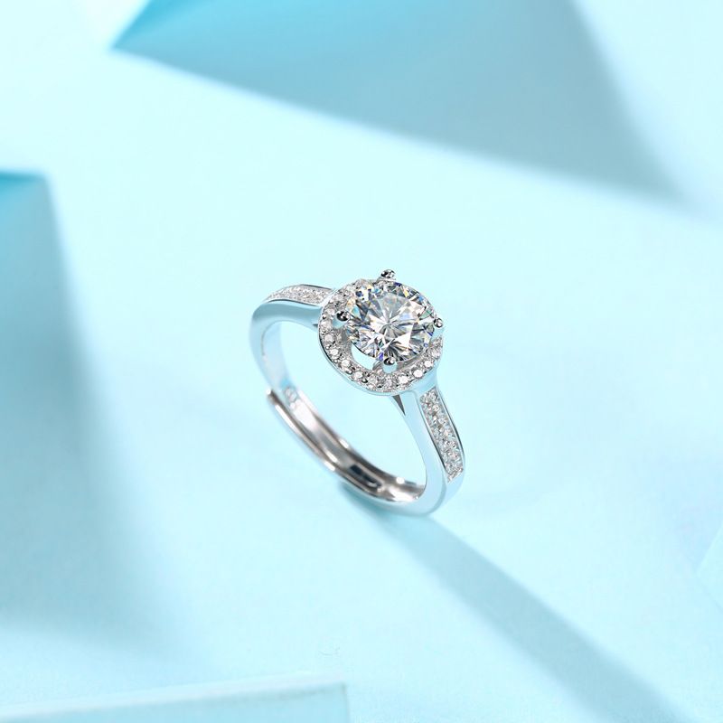 S Silver New Luxury Round Bag Women Moissanite Adjustable Open Ring Live Broadcast_voghion.com