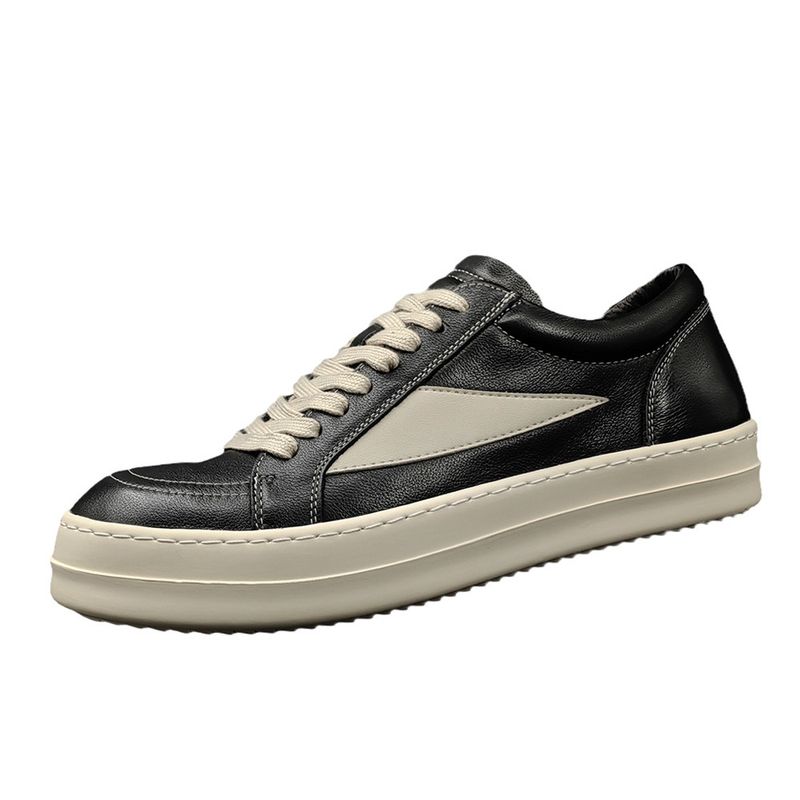 Men's Leather Casual Thick Soled Board Trendy Men's Color Matching Shoes, Autumn New Niche Height Increasing Shoes_voghion.com