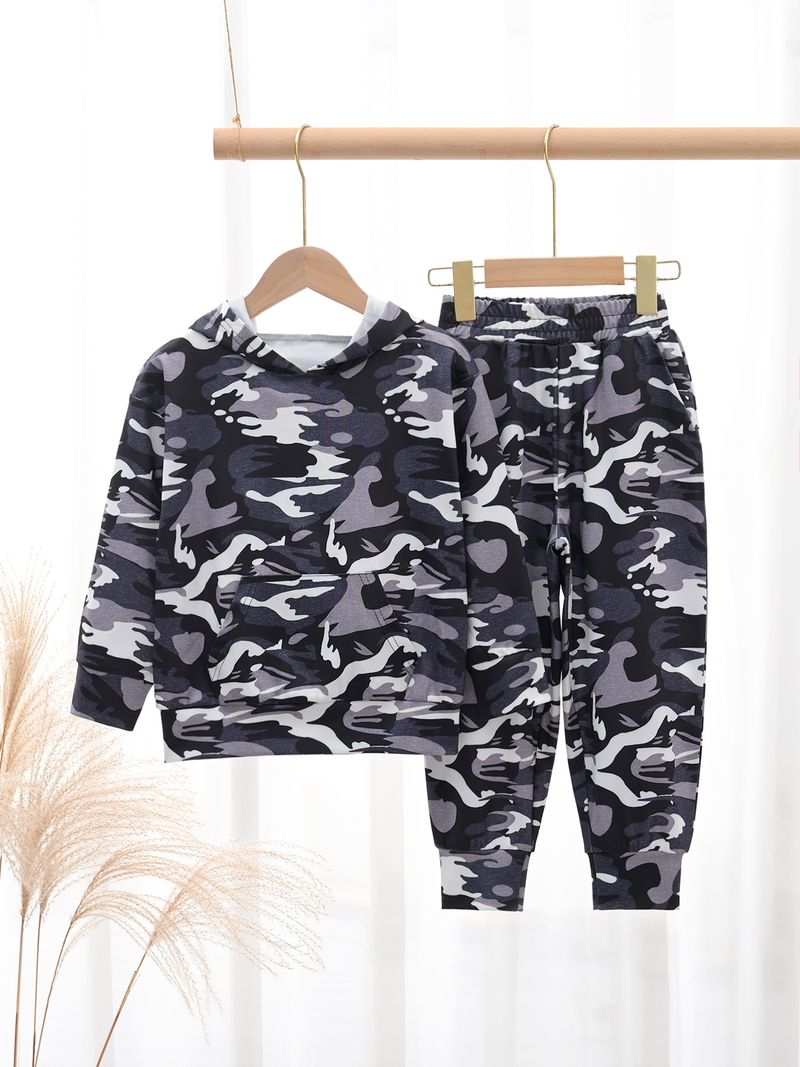 Vêtements pour enfants automne et hiver pull camouflage sweat à capuche pantalon ensemble deux pièces ensemble_voghion.com