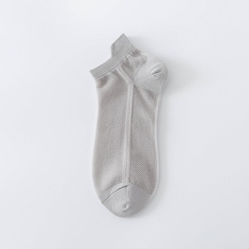 2025e 【200-Needle Pure Cotton】Men's Mid-Short Tube Summer Mesh Breathable Thin White Non-Slip Short Socks_voghion.com