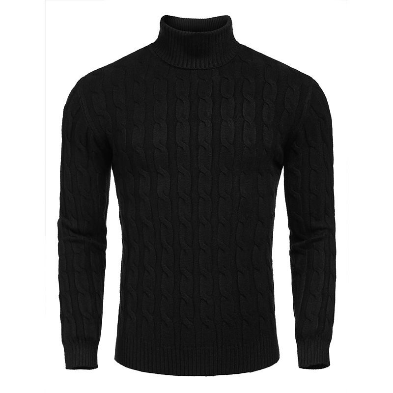 Maglione spesso autunnale e invernale a maniche lunghe lavorato a maglia da uomo con collo alto e fondo camicia T-shirt con cappuccio giacca in filo_voghion.com