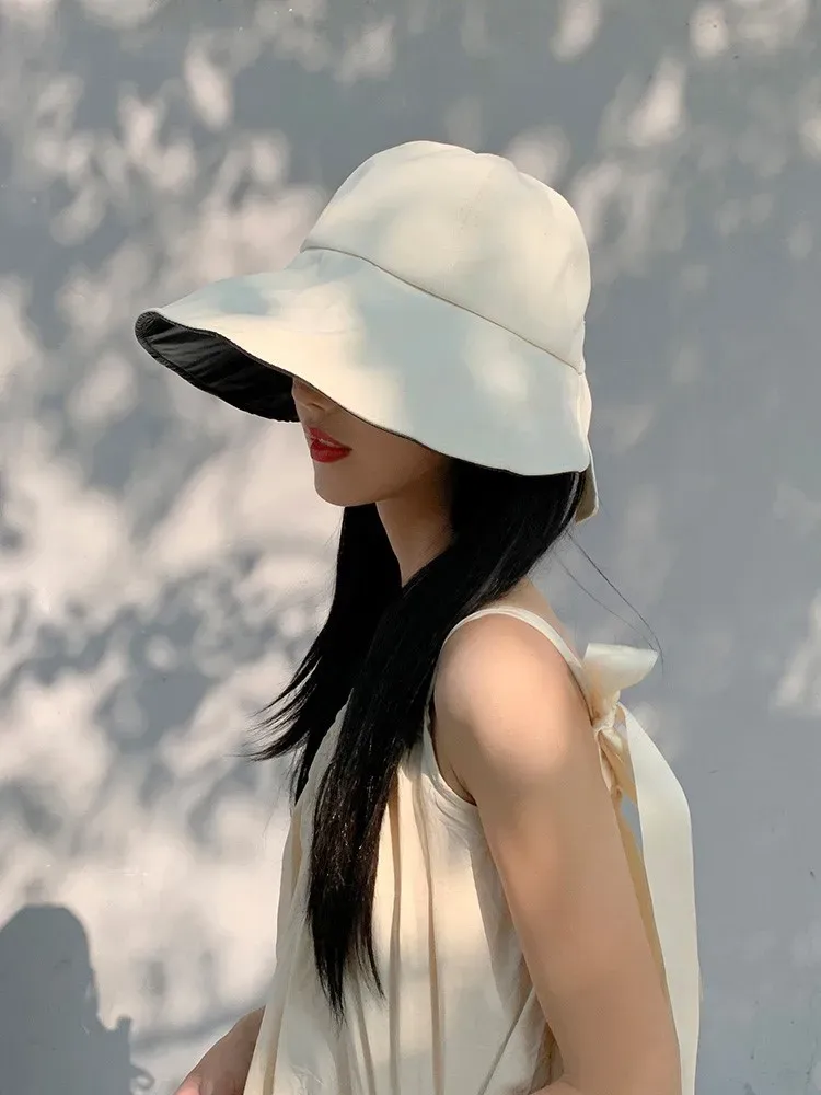 Cappello estivo da donna alla moda per il sole, tesa larga, protezione UV per il collo, cappelli da spiaggia, fiocco, cappelli da pescatore, pieghevoli, coda di cavallo, viaggio, Panama_voghion.com