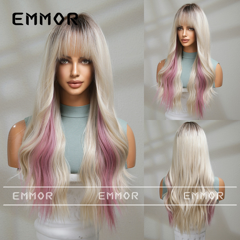 Nouveau postiche cos frange droite dégradé riz reflets blancs poudre mode cheveux longs bouclés_voghion.com