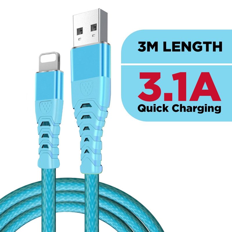Câble de charge USB rapide robuste 3M 3,1 A pour iPhone 14 13 12 11 X XR XS 8_voghion.com