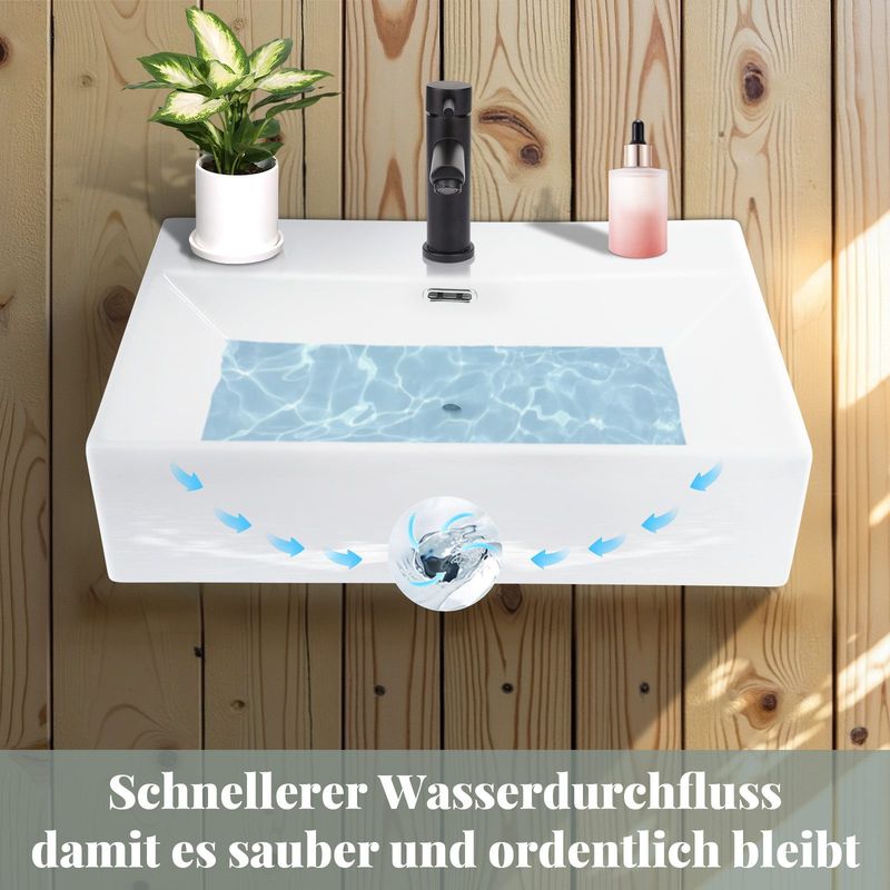 Glitzerlife Waschbecken Badezimmer Keramik - Eckig Aufsatzbecken Bad Klein Waschschale Weiß Mit Hahnloch Wandmontage Aufsatz Mit Überlauf 60x42x15cm Für Gäste-WC_voghion.com