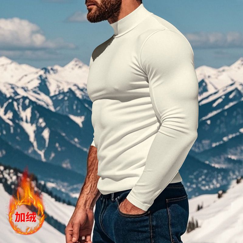 Autumn Winter Thermal Long Sleeve T-Shirt Skin-Friendly Soft Base Layer Half Turtleneck Men's Three-Piece Set_voghion.com