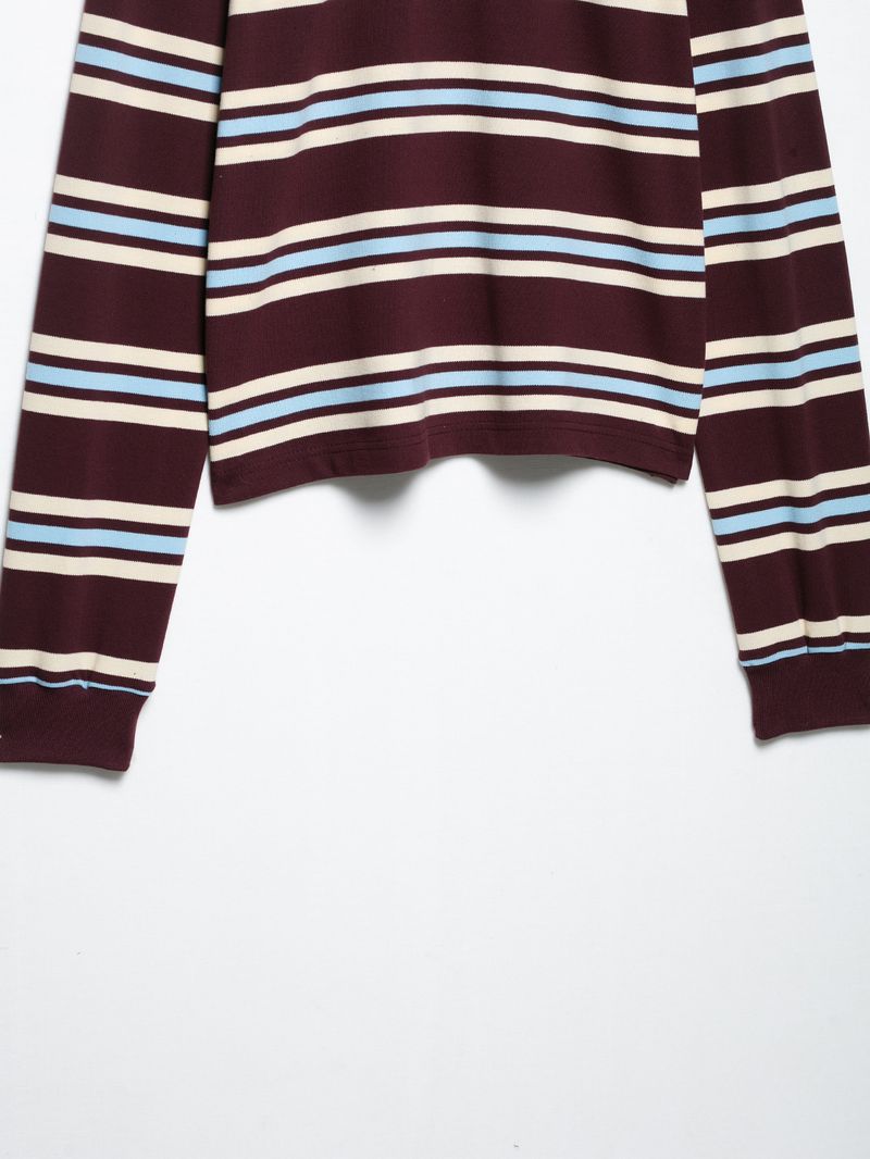 Retro Stripe Polo Shirt With Pleated Skirt Set - Women's Casual Loose Fit Long Sleeve Top & Flared Mini Skirt_voghion.com