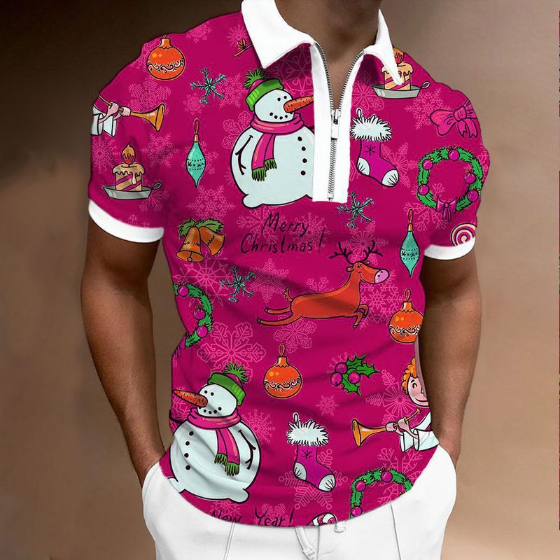 3D Digitaldruck Revers Poloshirt Casual Herren Reißverschluss Kurzarm_voghion.com