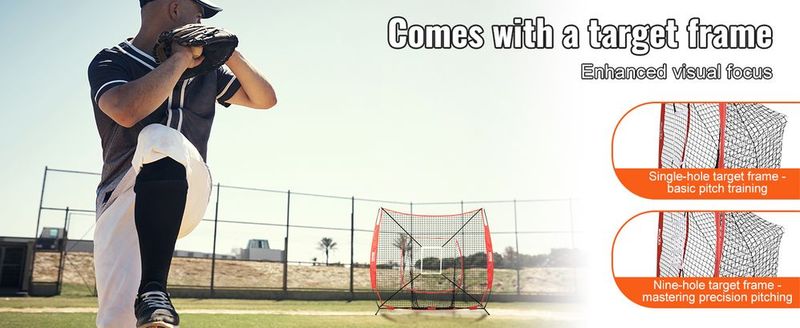 VEVOR 7x7 Ft Baseball Softball Practice Net, Portable Baseball Training Net For Hitting Batting Catching Pitching, Backstop Baseball Equipment Training Aids With Strike Zone_voghion.com