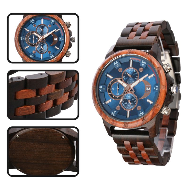 Wooden Wrist Watches For Men Fashion Quartz Wristwatches With Clock Date Week Timepieces Wood Wach Box For Him Reloj Hombre_voghion.com