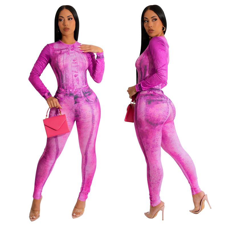 Roupas femininas macacão sexy justo estampado terno de duas peças_voghion.com