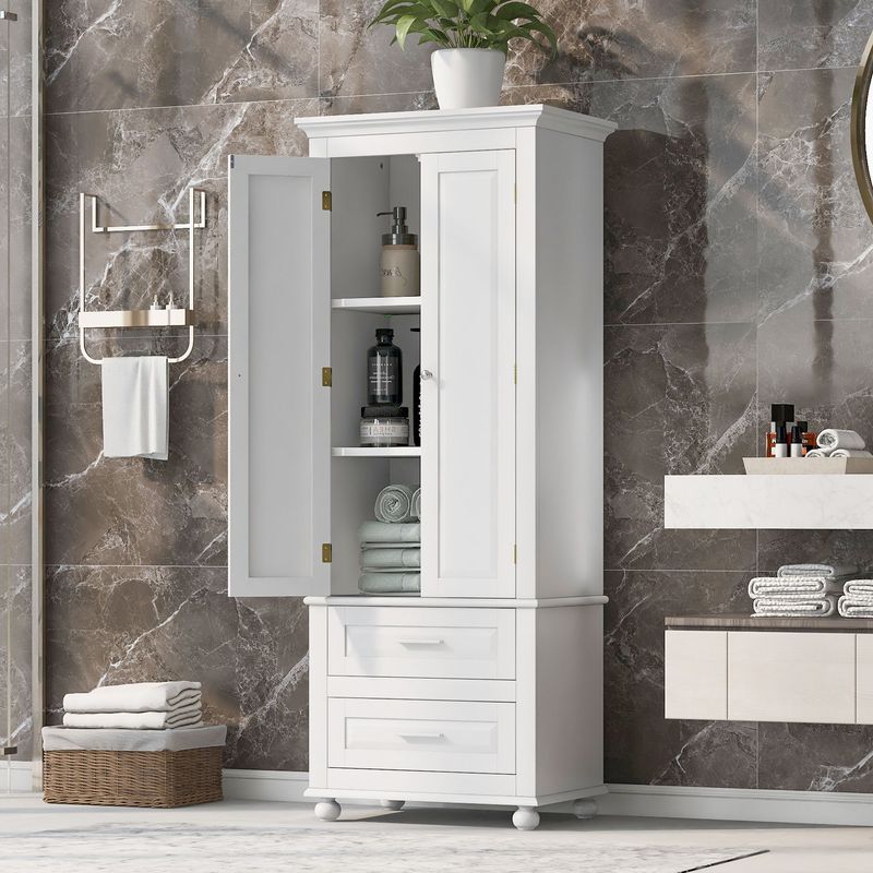 Tall Storage Cabinet With Two Drawers For Bathroom/Office_voghion.com